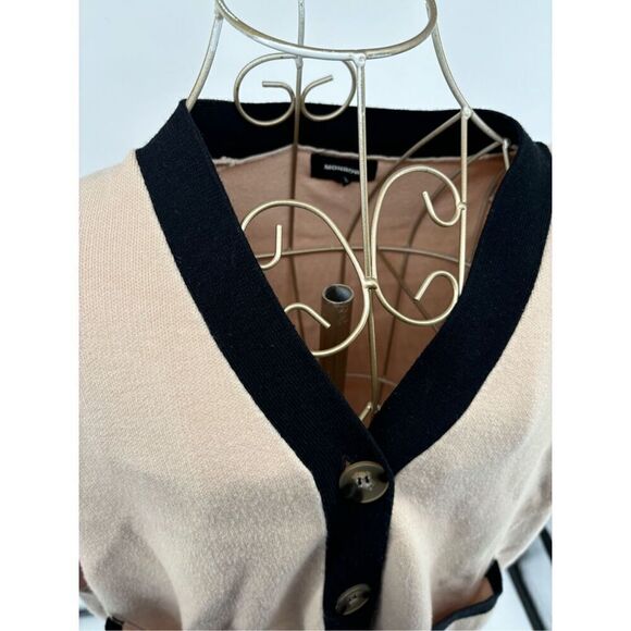 Monrow black tan color block cardigan with sleeve detail size medium old money - Picture 9 of 14